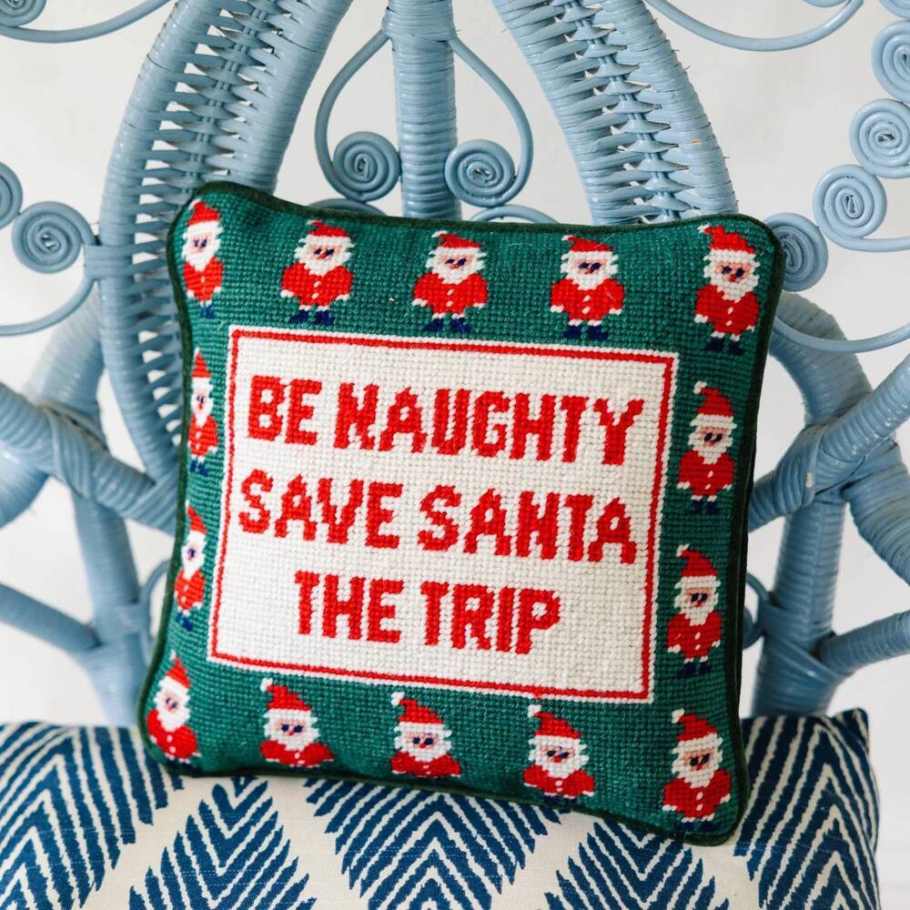 NEW FURBISH STUDIO be naughty needlepoint pillow in green